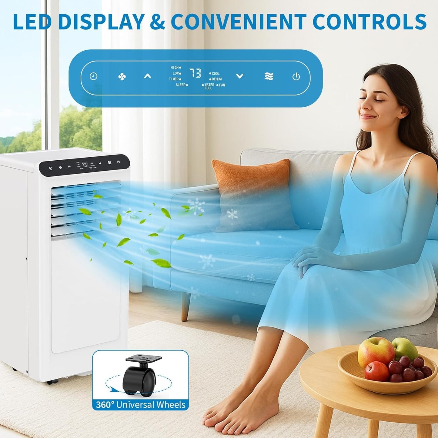 Ar Condicionado Portátil de 8.000/10.000 BTU, 3 em 1 Sem Duto, Unidade AC Portátil com Ventilador de Oscilação Automática e Kit para Janelas Incluído