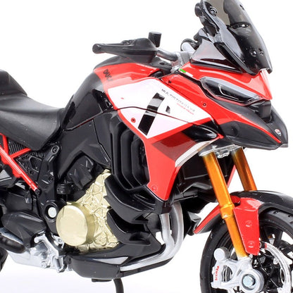 Miniaturas de moto de aventura Bburago Ducati Multistrada V4 Pikes Peak em escala 1/18, modelo de motocicleta de brinquedo diecast, vermelha