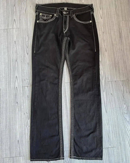 Trend Buddha Baggy Pants Hip Hop Streetwear Black Jeans Fashion Embroidered Y2k Gothic Straight Leg Wide Leg Jean Men Clothing