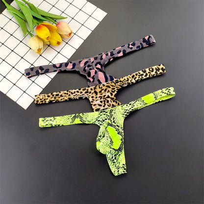 Sexy Leopard/Snake Printed Big U Convex Thong Men's Bugle Pouch Underwear Male Plus Size G Strings Tanga Hombre