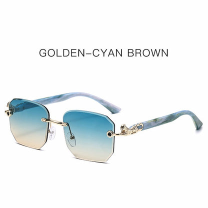 Square Sunglasses For Men Women Fashion Metal Leopard Head Rimless Eyewear Travel And Driving Shades Oculos De Sol UV400