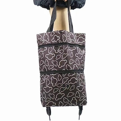 Shopping Bag with Wheels Foldable Hand Pull Extendable Vegetable Buying Car Casual Polyester Fiber Home Use Logo Addable