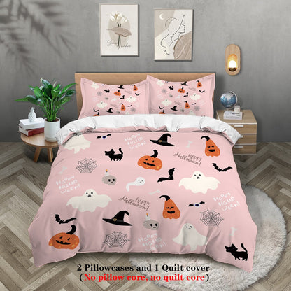 3-piece down duvet cover with Halloween theme cute ghost pattern print (1 duvet cover+2 pillowcases, no core) bedding set