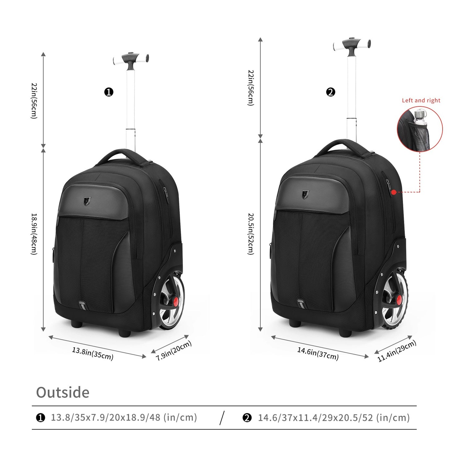 Mochila de Rodinhas de 20 polegadas com Rodas, Malas de Viagem, Bolsas de Carrinho de Grande Capacidade, Mochila Multiuso para Laptop de Mão