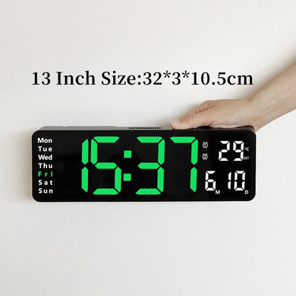 Large Digital Wall Clock Temp Date Week Display Remote Control Power Off Memory Table Clock Wall-mounted Dual Alarms LED Clocks