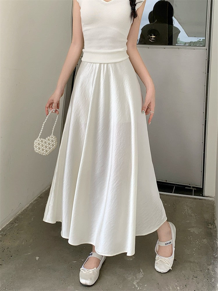 Plus Size Satin Half-Body Skirt Female 2026 Spring New Korean Fashion Temperament Elegant Solid Casual A-line Skirts