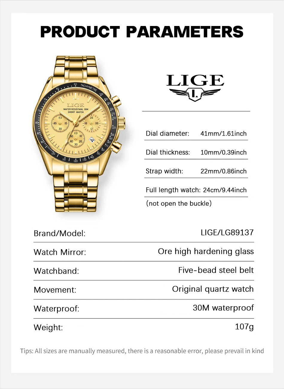2025 LIGE Top Brand Luxury New Men Watch Quartz Man Watches Waterproof Luminous Watch for Men Date Chronograph Sport Wristwatch