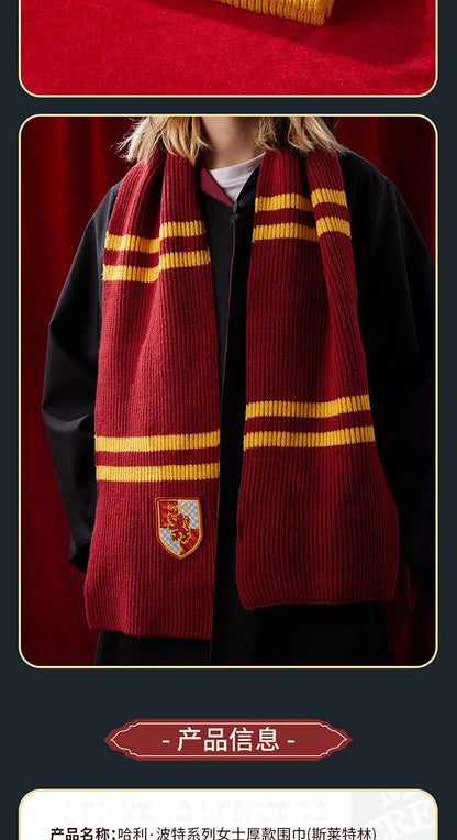 MINISO Cachecol de Malha Listrado Universitário Série Harry Potter Kawaii Feminino Anime Girly Coração Fofo Engrossado Outono Inverno Quente