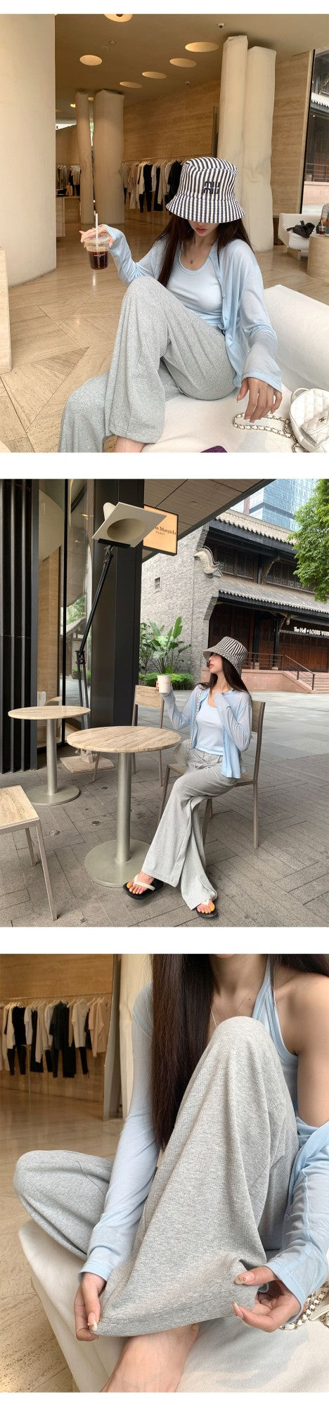 Baishiwang Silk Blend Knitted Pants Women's Summer Loose Casual Drape Long Striped Trousers Versatile Comfortable Long Pants