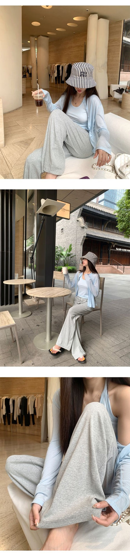 Baishiwang Silk Blend Knitted Pants Women's Summer Loose Casual Drape Long Striped Trousers Versatile Comfortable Long Pants