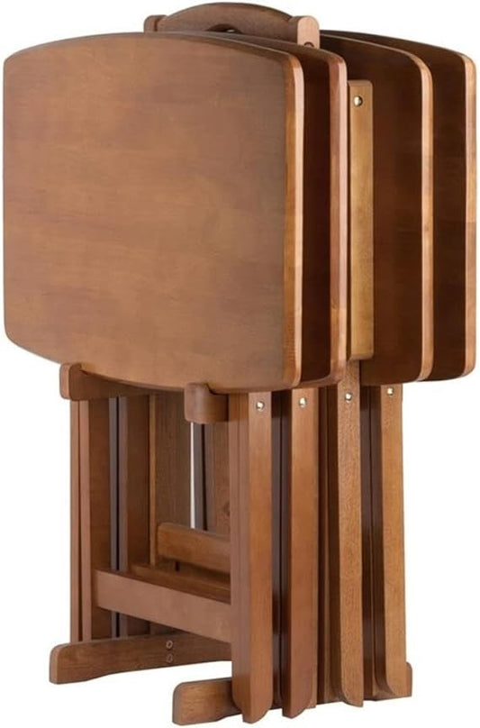 24" W x 12" D Transitional Oversized Solid Wood Snack Table Set with Storage Stand, Curved Sides, Rounded Corners, X-Frame Base