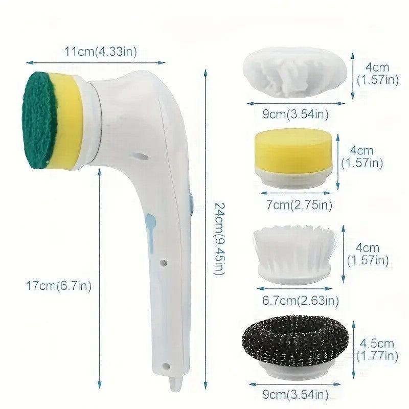 Cordless Handheld Scrubber with 5 Interchangeable Brush Heads, Rechargeable Rotating Cleaning Brush for Bathrooms, Kitchens, Flo