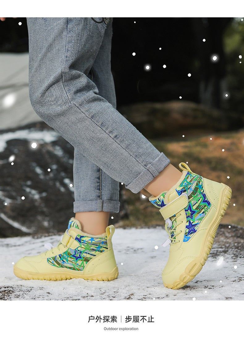 Waterproof Kids Barefoot Snow Boots 2025 New Wide Toe Winter Warm Fur Lined Shoes for Boys Girls Cold Weather Outdoor Sneakers