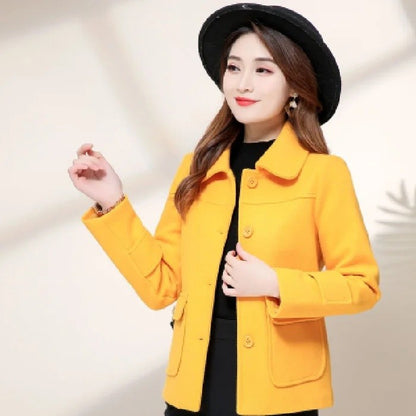 Short Woolen Coat for Women Casual Elegant Autumn Winter New Style Korean Version Polyester Fiber Commute Style Pure Color
