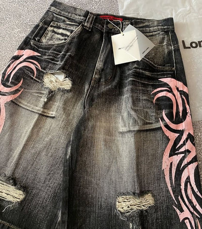 Y2K New Popular Denim Shorts Patch Vintage Shorts Men Women Street Hip Hop Fashion Harajuku Punk Loose High Waist Wide Leg Pants