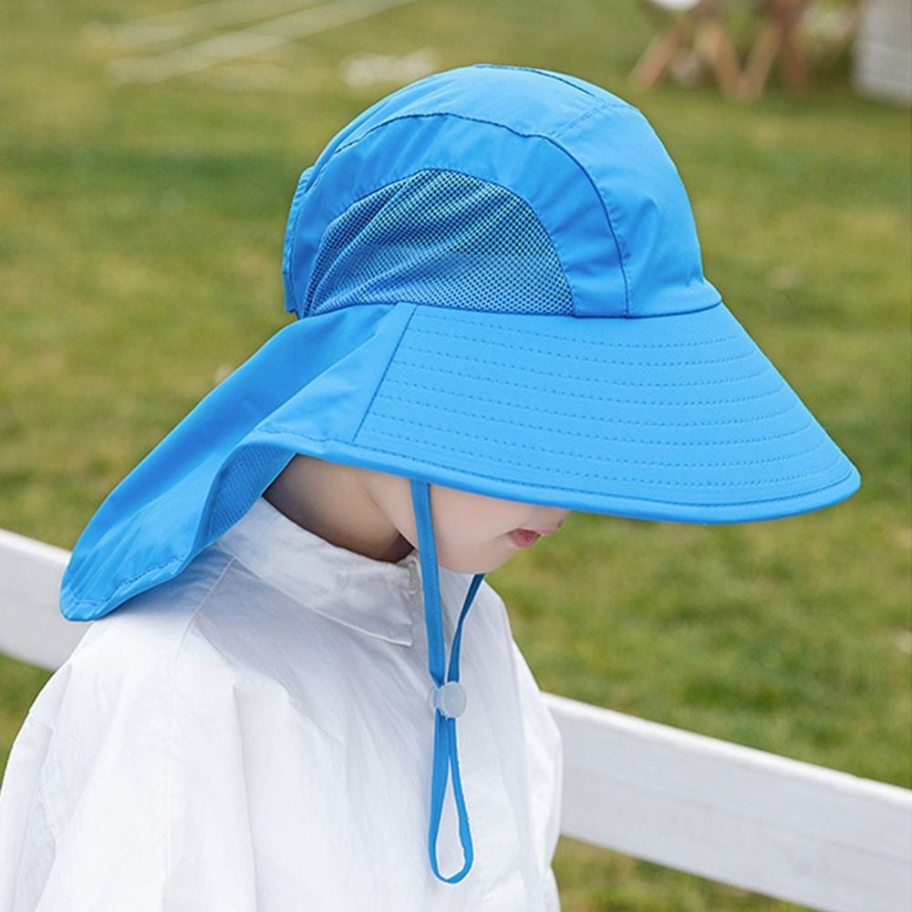 Children Summer Bucket Hats UV Protection Outdoor Beach Sun Hat Boy Girl Flap Cap Adjustable Wide Brim Cap