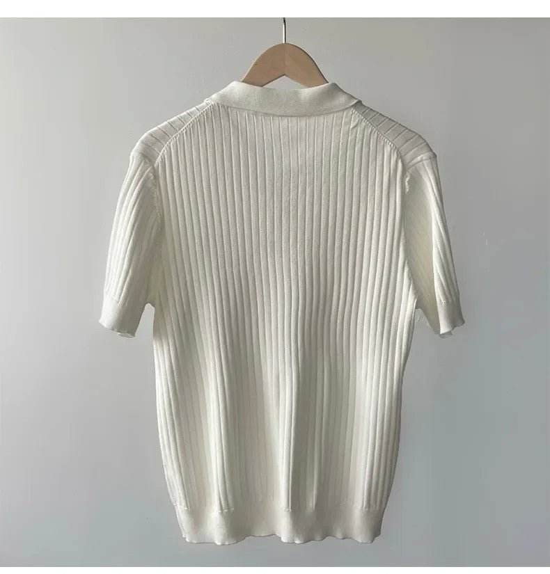 Trendy Polo Shirt For Men Summer Solid Color Top Versatile Knit Style Korean Short Sleeves Casual Fashion T-shirt