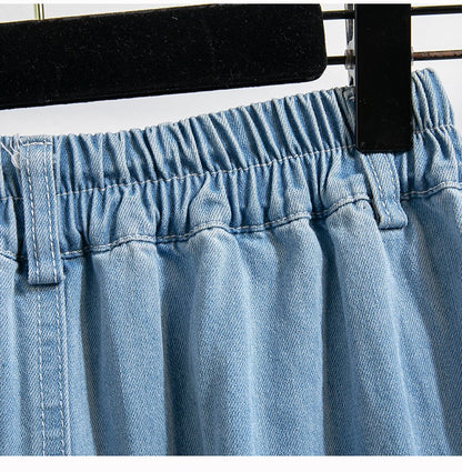 Plus Size Denim Skirt Women Summer 2025 New Korean Style High Waist A Line Pleated Long Jean Skirt Casual Women Maxi Skirt