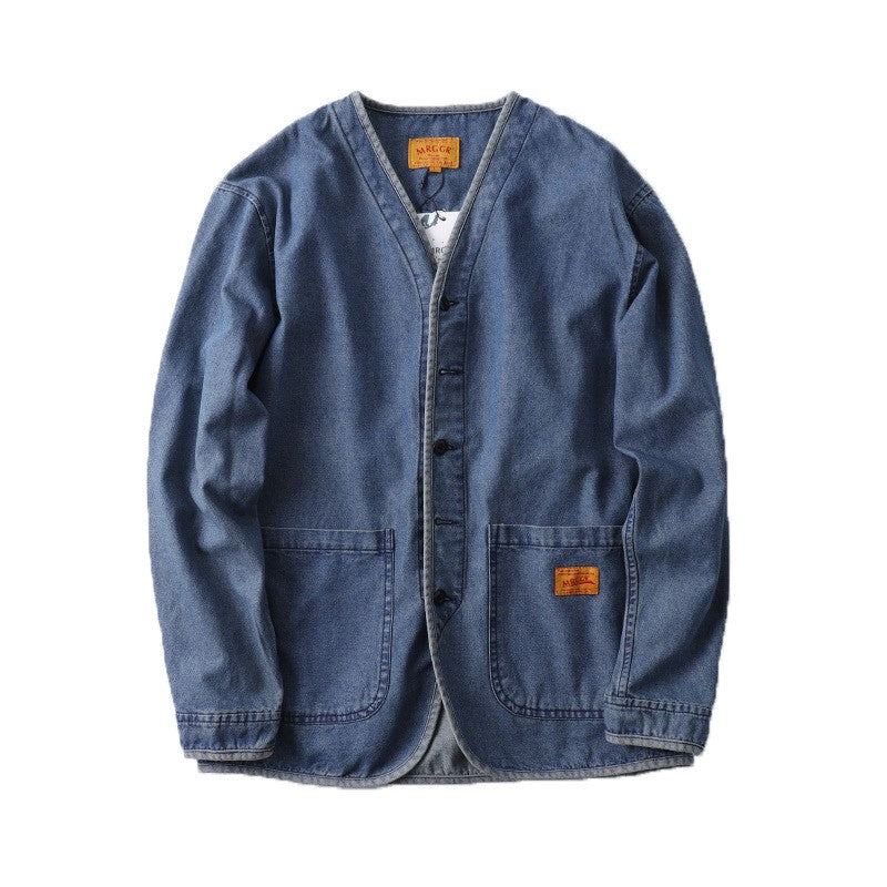 Amekaji Japan Retro Heavy Washing Workwear Clothes 100% Cotton Denim Jacket Men's Trendy Cardigan Top Taoist Robe Men's Jacket