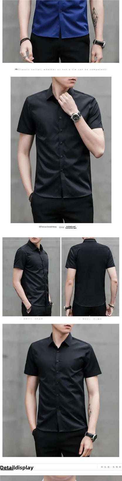 Summer Short Sleeve Men's Dress Shirt Anti-Wrinkle Easy Care Workwear Formal Business Suit Shirt for Sales Professional