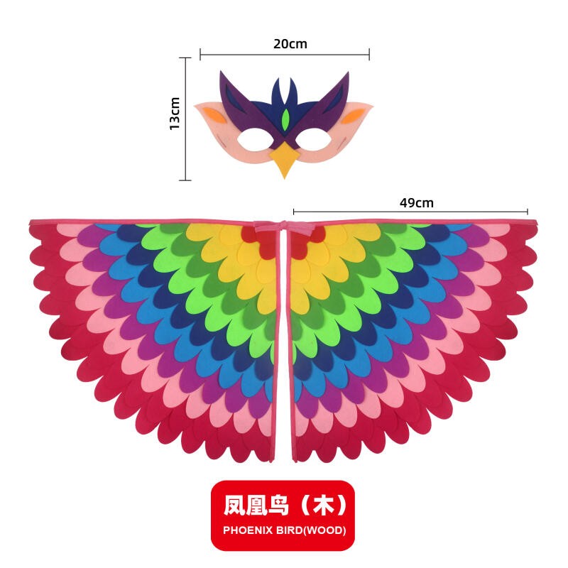 Bird Cosplay Costume Stage Performance Owl Peacock Wings Bird Felt Cape with Mask for Girls Boys Halloween Party Cloak