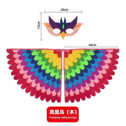 Bird Cosplay Costume Stage Performance Owl Peacock Wings Bird Felt Cape with Mask for Girls Boys Halloween Party Cloak