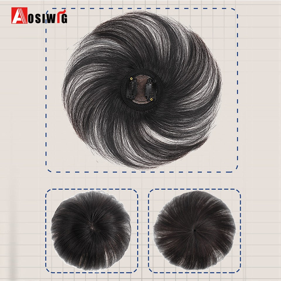 Perucas de cabelo encaracolado sintético AOSI castanho preto, substituição de extensões de cabelo tipo topete, apliques femininos com franja