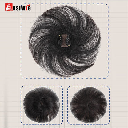 Perucas de cabelo encaracolado sintético AOSI castanho preto, substituição de extensões de cabelo tipo topete, apliques femininos com franja