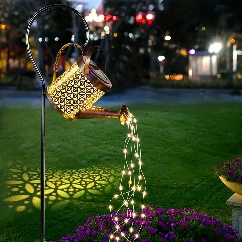 Metal Lantern Solar Watering Can Light - Outdoor Waterproof Shower Lights for Garden Decorations LED Fairy Art Decorative Lights