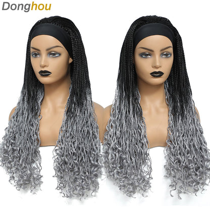 Donghou Wig Headband Box Braid Wig Ombre Braided Head Band Wig Goddess Box Braid Synthetic Headband Wig Perruque Avec Bandeau