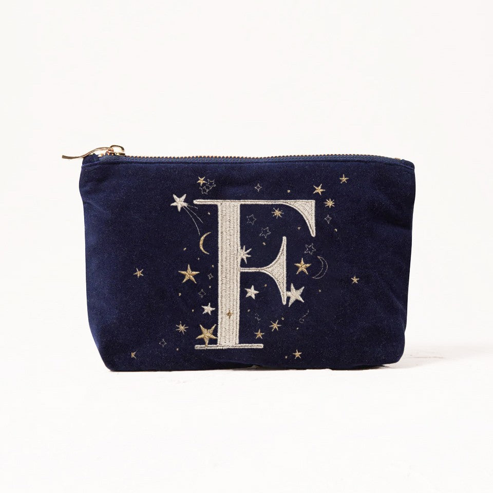 Alphabet Print Velvet Clutch Makeup Bag - Fashionable Cosmetic Pouch with Glittering Star Motif