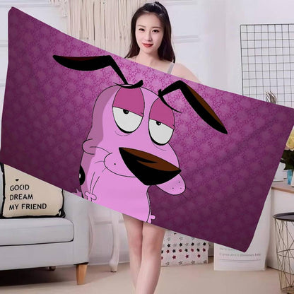 Cartoon C-Courage C-Cowardly Dog Bath Towel Microfiber Soft Absorbing Breathable For Girl Kids Decorative Cartoon Beach Towel