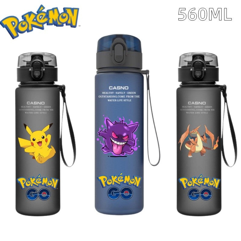Copo de água Pokémon de 560ML, anime portátil, infantil, fofo Pikachu Gengar, garrafa de água de plástico para esportes ao ar livre, grande capacidade, presentes