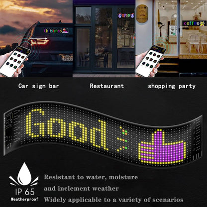 Painel de Pixels LED Flexível para Caminhão, Olhos de LED Brilhantes com Rolagem, Sinal de Carro LED USB com Controle Bluetooth por Aplicativo DIY