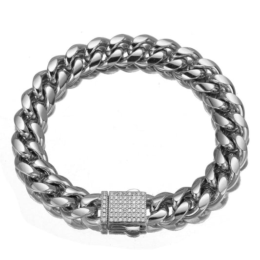 Hip Hop Jewelry 6mm-14mm Any Length 316L Stainless Steel Crystal Buckle Fashion Women Men's Miami Chain Bangle Bracelet