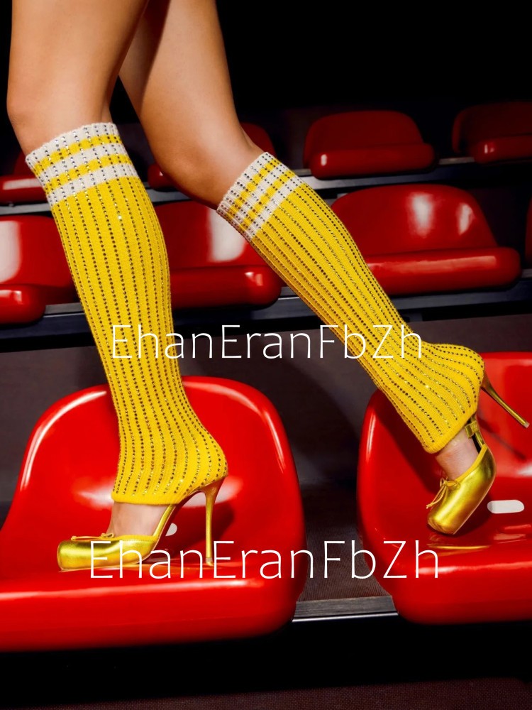 2025 Spring/Summer New Ballet High Heels Fashion Stretch Stockings Hot Diamond Women's 34-46 Large High Heels Sandals