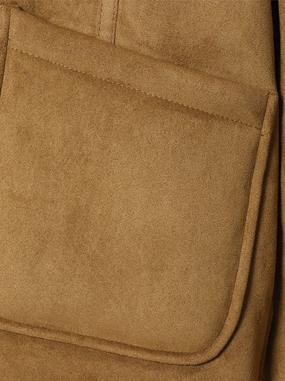 Suede Plush Both Sides Women's Coat Jacket Single Breasted Stand-Up Collar Pockets Female Jackets Autumn Loose Solid Coat Ladies