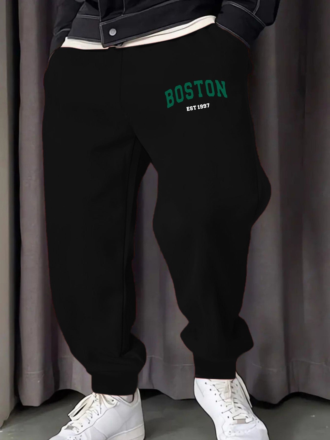 Boston Letter Simple Printing Male Sweatpants Soft Warm Britches Autumn Street Long Pants Hip Hop Fashion All-Match Trousers