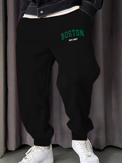 Boston Letter Simple Printing Male Sweatpants Soft Warm Britches Autumn Street Long Pants Hip Hop Fashion All-Match Trousers