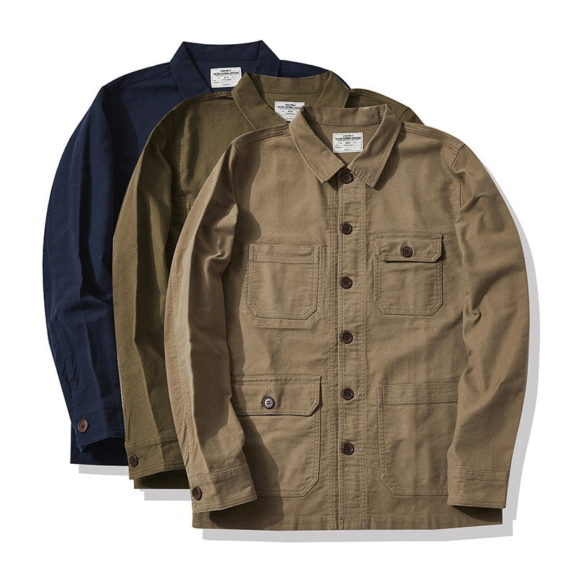 Autumn and Winter New OKONKWO Moleskin Heavyweight Retro French Workwear Jacket Multi Bag Men's Coats American Vintage