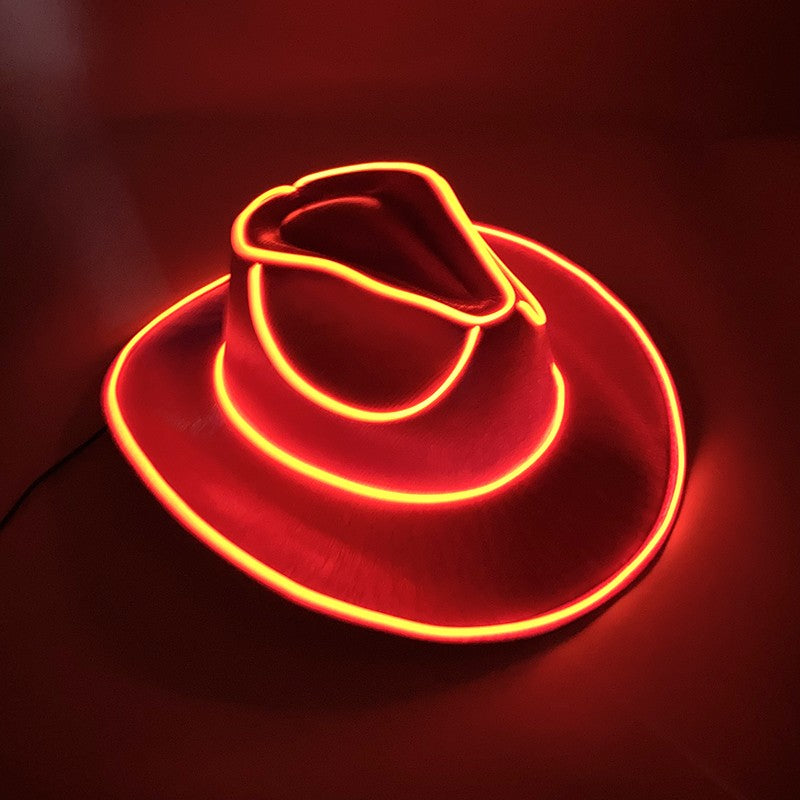 Chapéu de Cowboy LED Sem Fio, Chapéu de Cowboy Luminoso, Chapéu de Cowgirl Rosa para Discoteca, Noivas, Acessórios para Shows, Boates e Festas a Fantasia