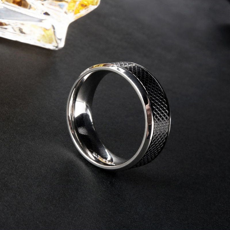 Anéis masculinos de aço inoxidável de alta qualidade, anel preto e branco de titânio estilo ocidental para joias de moda