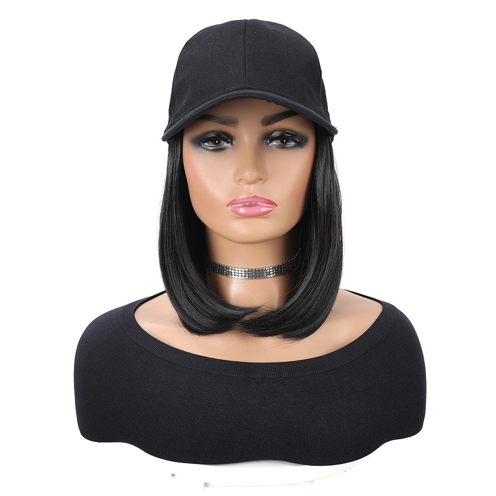 Boné de Beisebol com Extensões de Cabelo Sintético, Resistente ao Calor, 25 cm, Peruca Curta Lisa Ajustável Estilo Bob em Boné para Uso Diário Feminino