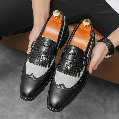 New Men Loafers Shoes Tassels Round Toe Slip-On Dress Shoes for Men Handmade Pu Leather Business Fashion Mens Shoes