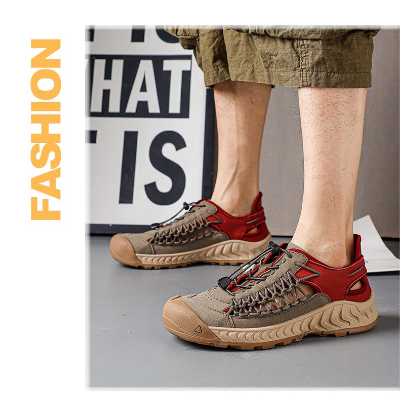 Sandals men's tide summer new style leather toe cap outdoor leisure sports hollow sandals beach shoes