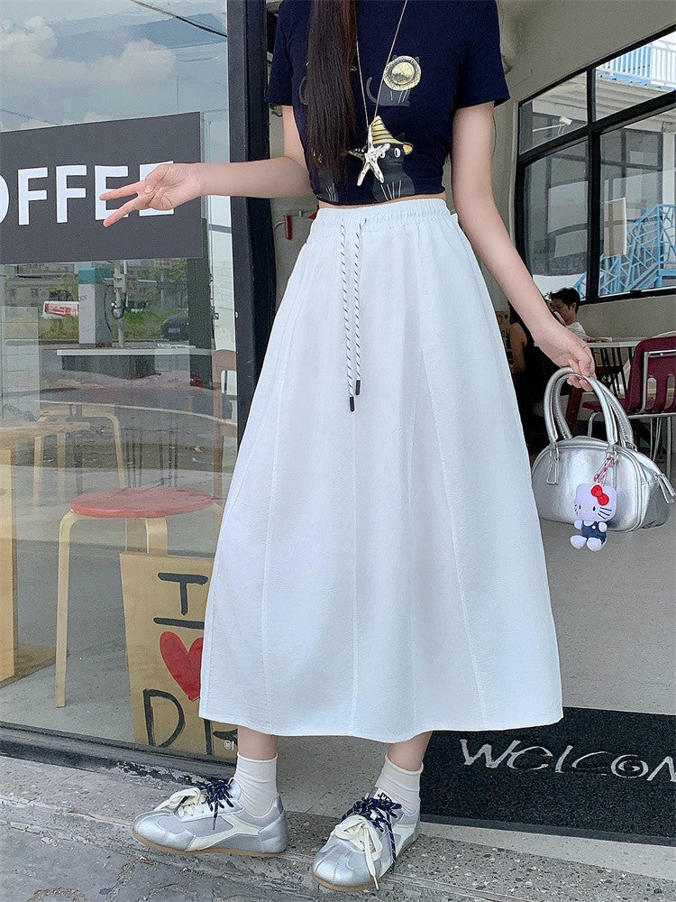 Plus Size Skirt Women 2025 Summer New Fashionable High Elastic Waist A Line Skirt Korean Style Casual Long Skirt Woman