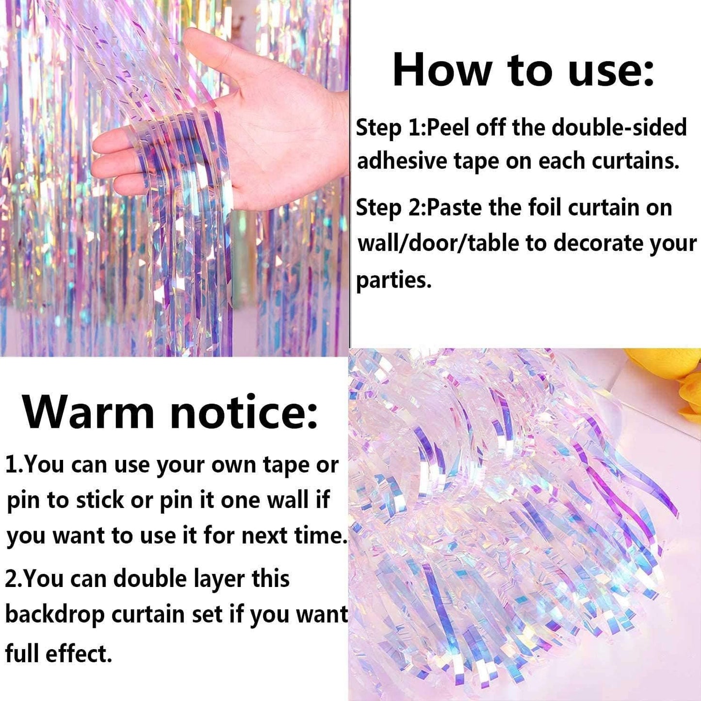 Shiny Corlorful Metallic Tinsel Foil Fringe Curtains Photo Booth Props for Engagement Bridal Shower Celebration Party Decoration