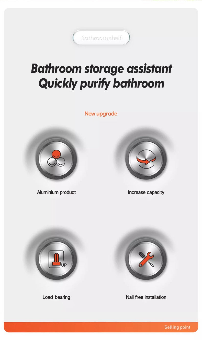 Prateleira de Armazenamento para Banheiro Aço Inoxidável Antiferrugem Prateleira de Chuveiro com Ventosa Utensílios Domésticos de Armazenamento