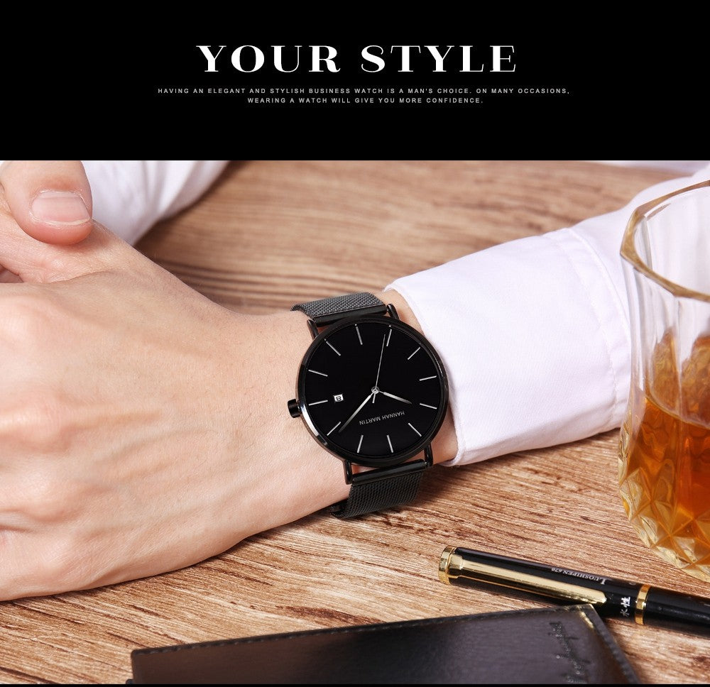 Classic Bauhaus Design Men Watch Dark Blue  Japan Quartz Waterproof Stainless Steel Fashion Business Calendar Ultra Thin Watches