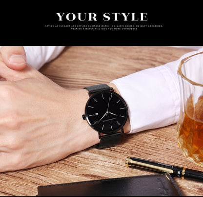 Classic Bauhaus Design Men Watch Dark Blue  Japan Quartz Waterproof Stainless Steel Fashion Business Calendar Ultra Thin Watches